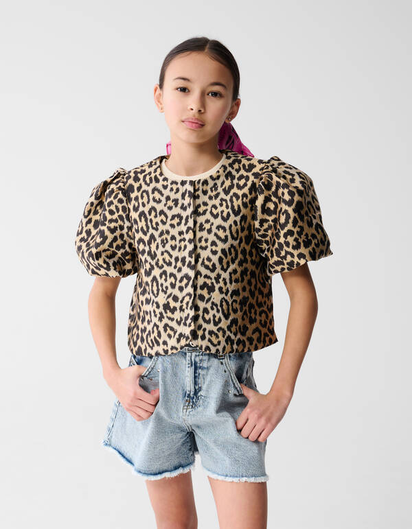Leopard Puff&auml;rmel Blazer Hellbraun SHOEBY GIRLS