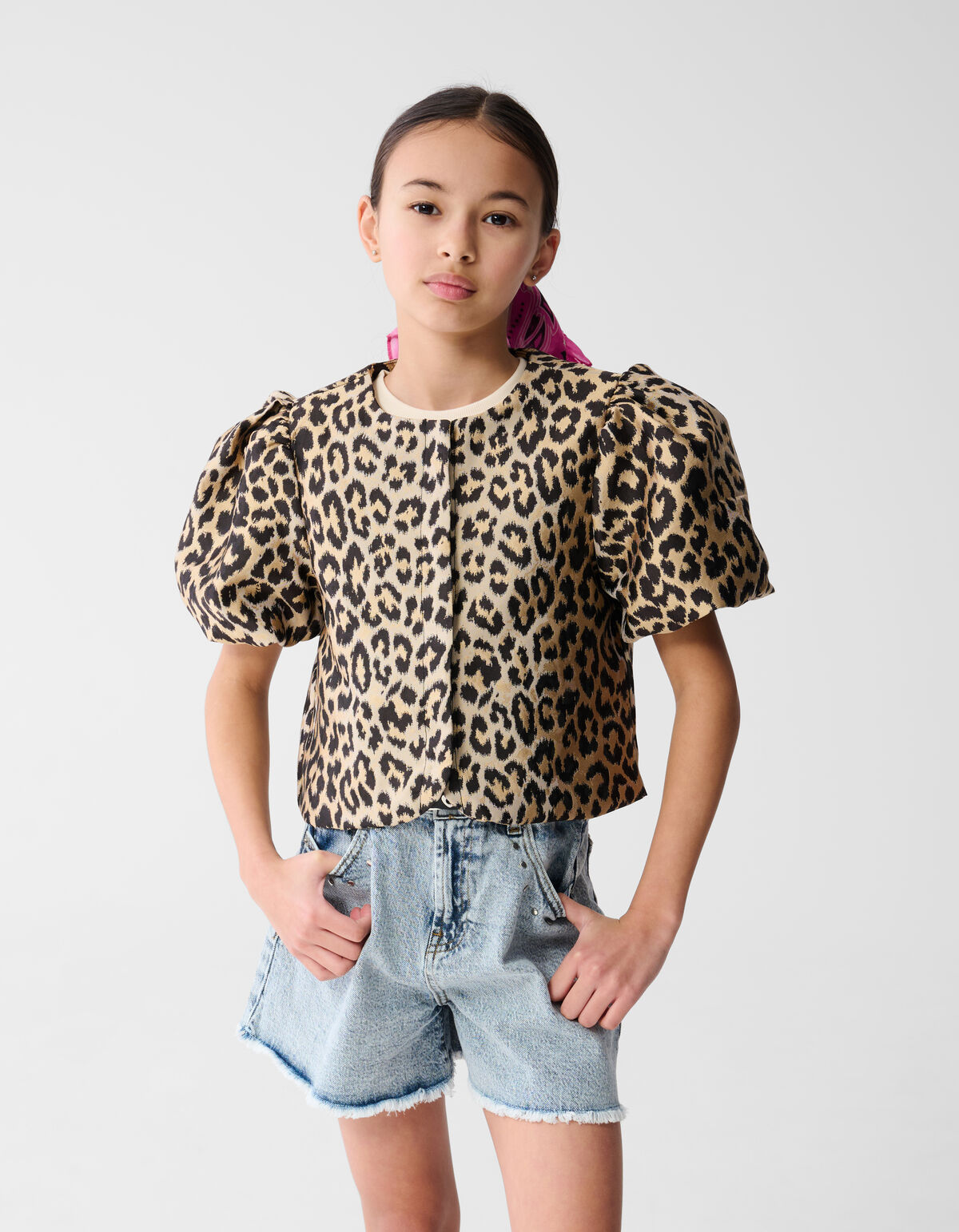 Leopard Puffärmel Blazer Hellbraun SHOEBY GIRLS