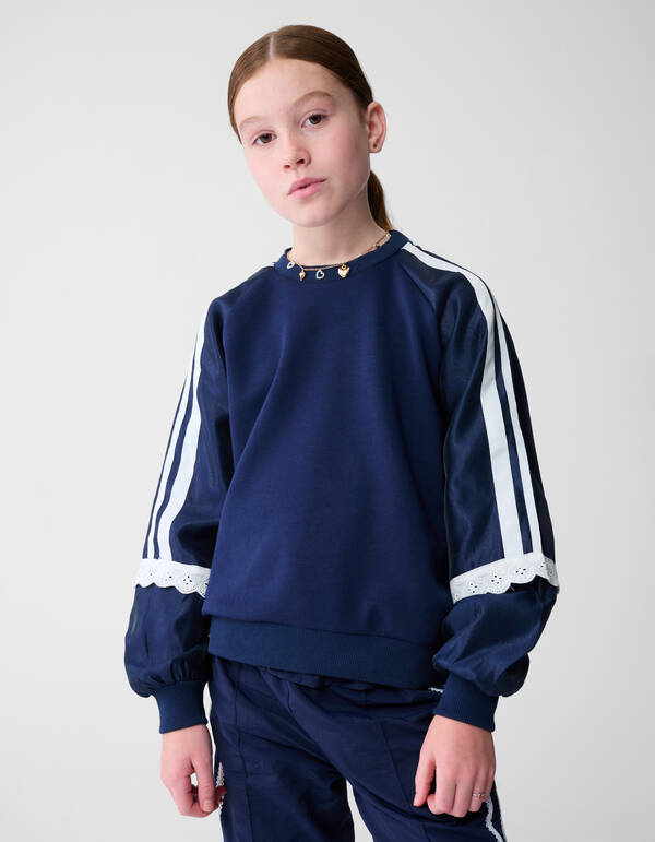 Satin-Spitzenpullover, Dunkelblau SHOEBY GIRLS