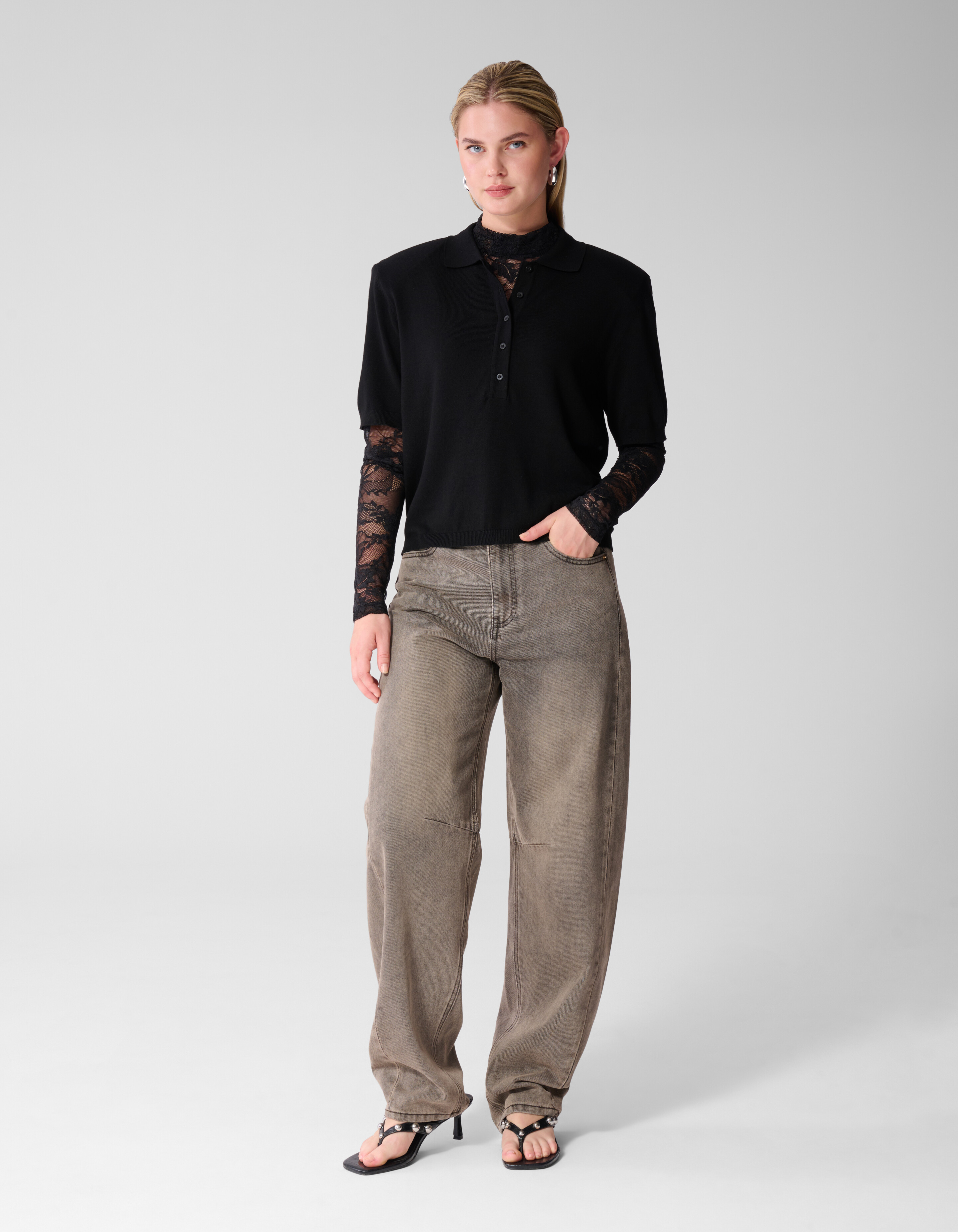 Schwarzes Kurzarm-Polohemd SHOEBY WOMEN