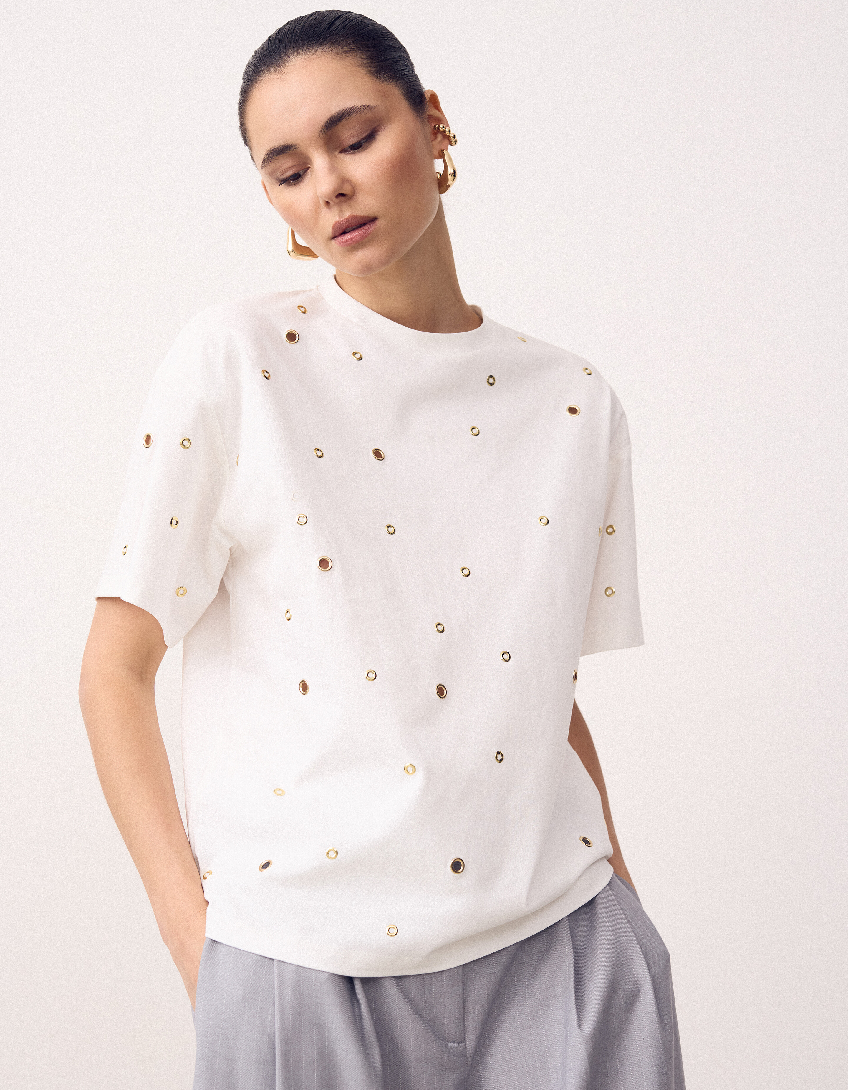 Oversized T-Shirt mit &Ouml;sen Wei&szlig; SHOEBY WOMEN