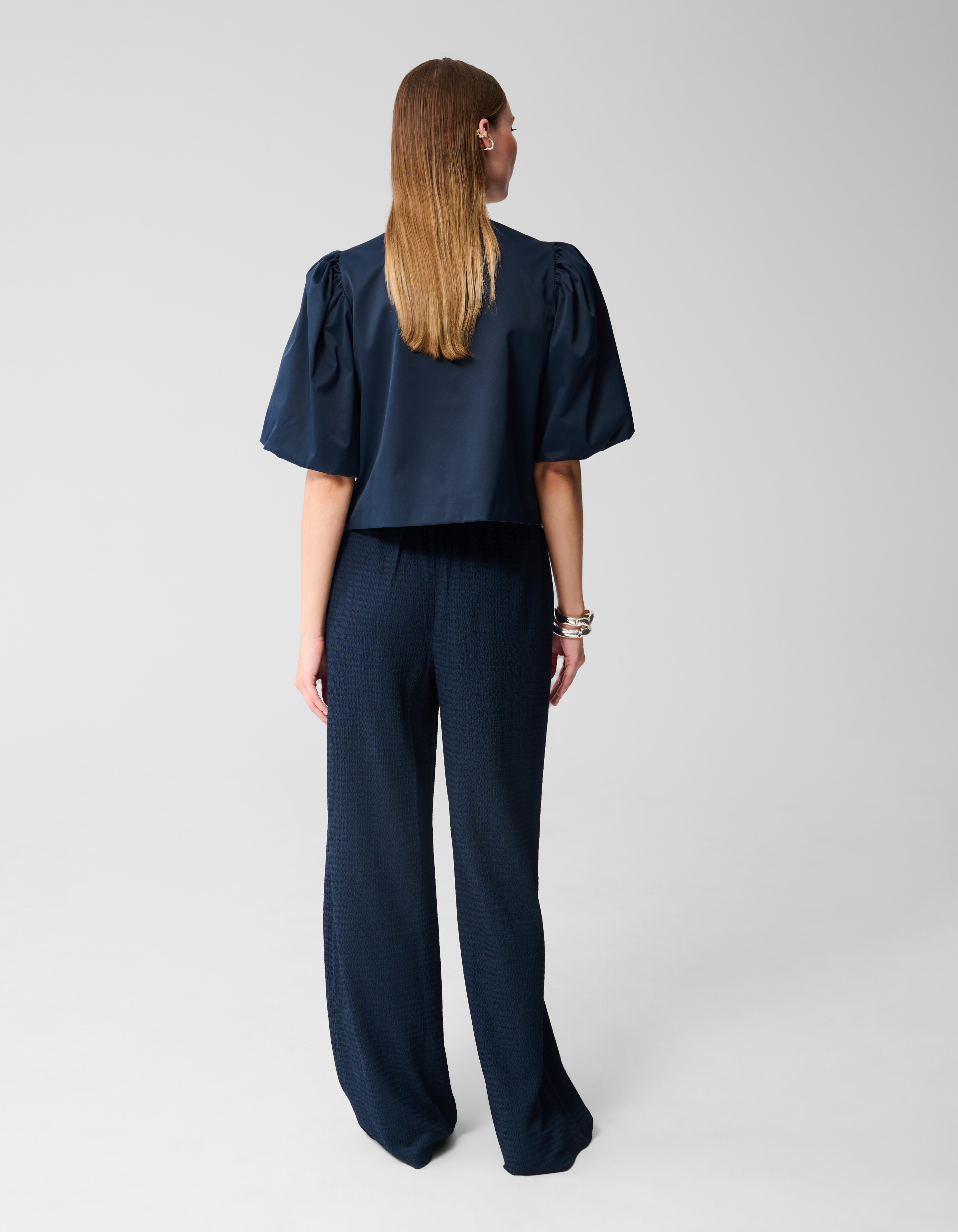 Crinkle-Hose mit weitem Bein Dunkelblau SHOEBY WOMEN