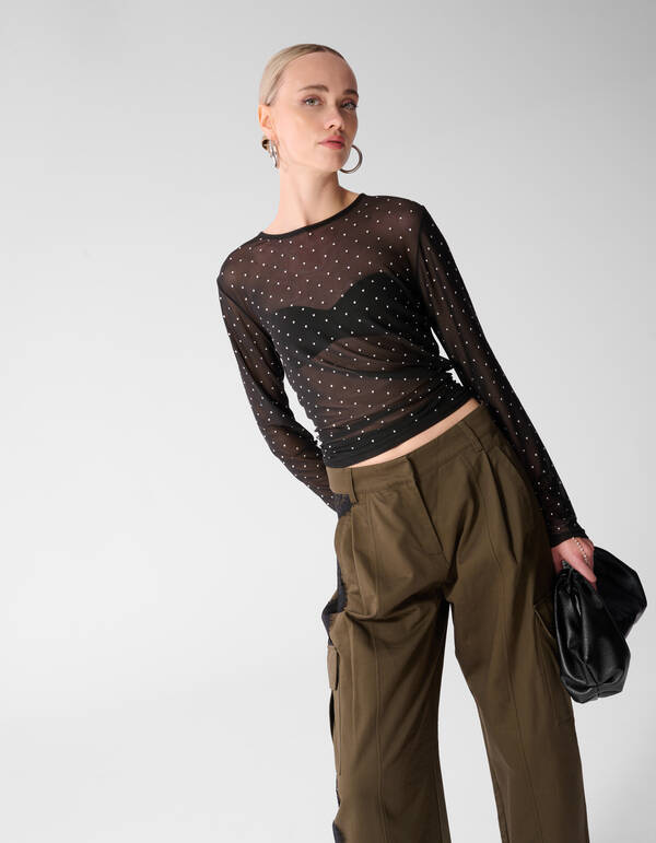 Studded Mesh Top Zwart SHOEBY WOMEN