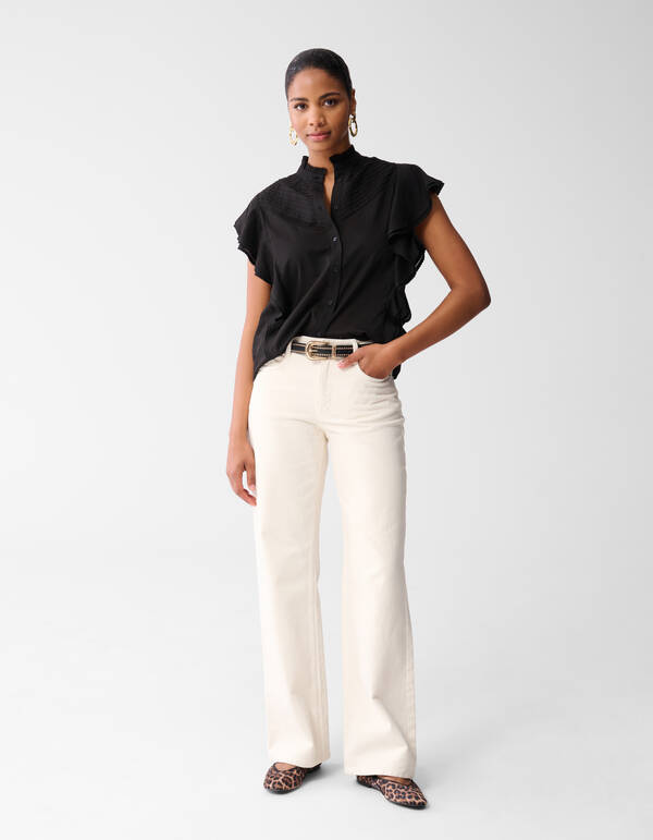 Pintuck-R&uuml;schen-Top Schwarz SHOEBY WOMEN