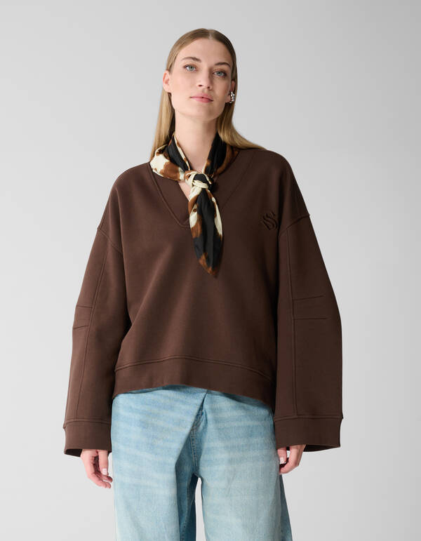 Oversized Pullover mit V-Ausschnitt Dunkelbraun SHOEBY WOMEN