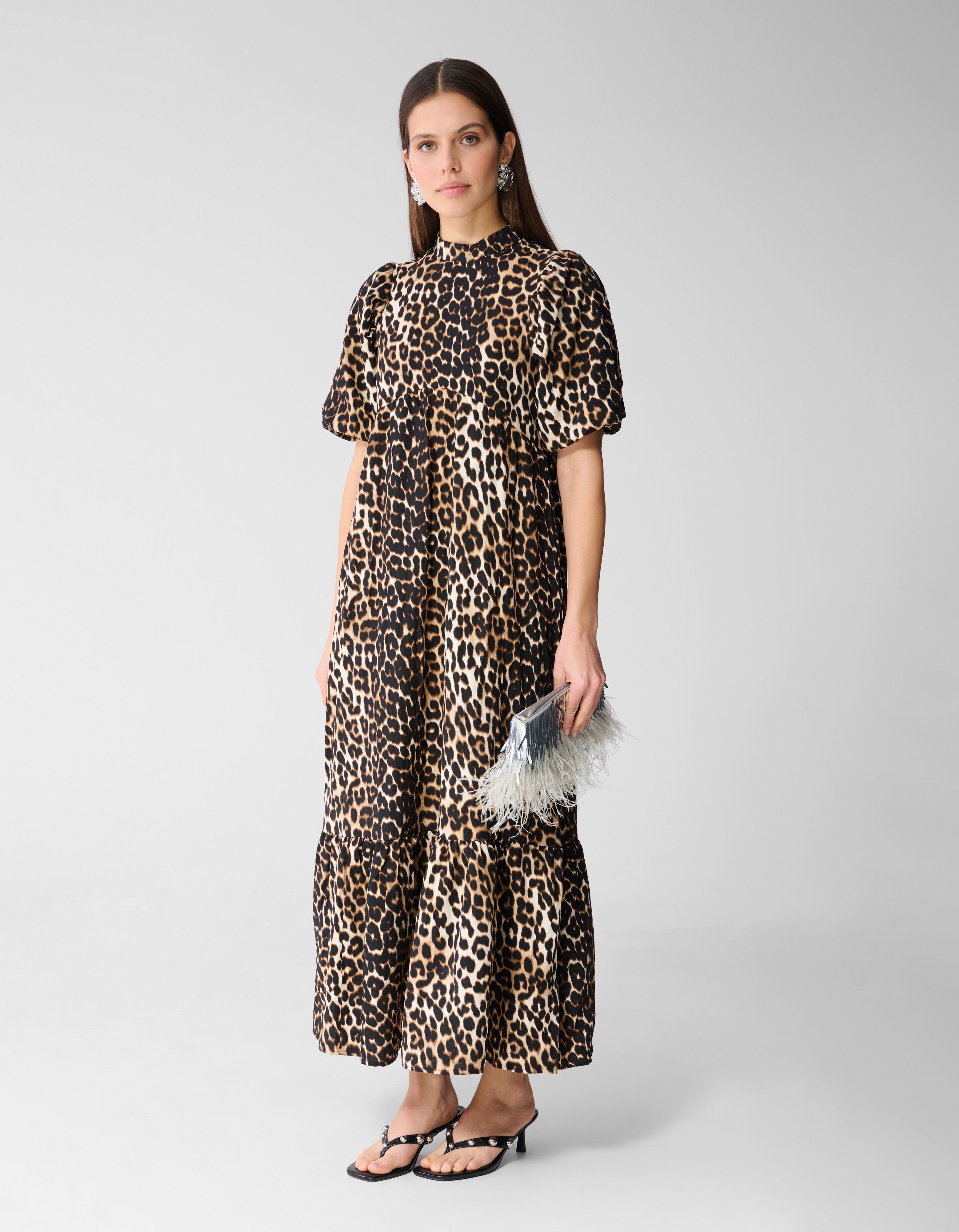 R&uuml;schen Leoparden Maxi Kleid Braun SHOEBY WOMEN