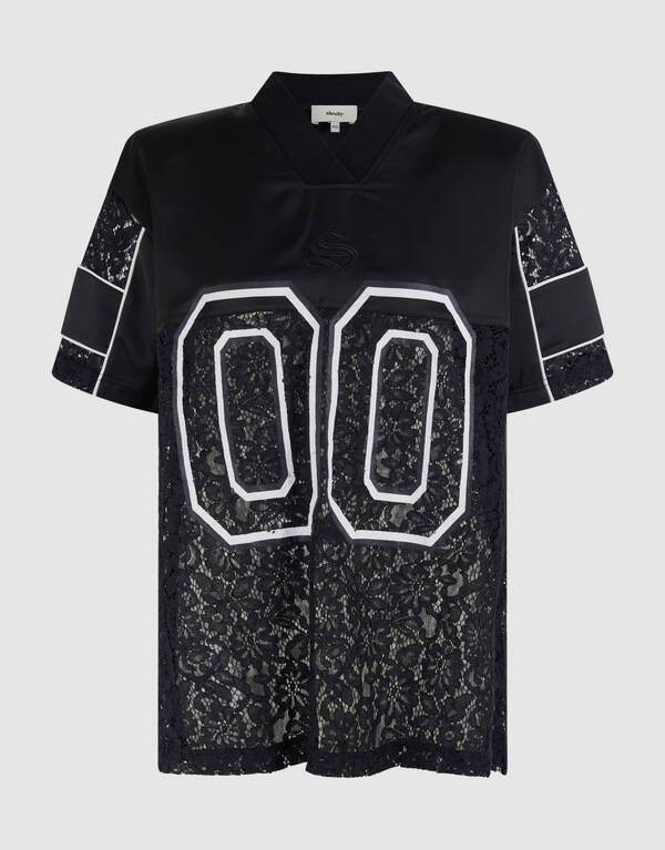 &Uuml;bergro&szlig;es Kanten Baseball-T-Shirt Zwart SHOEBY WOMEN