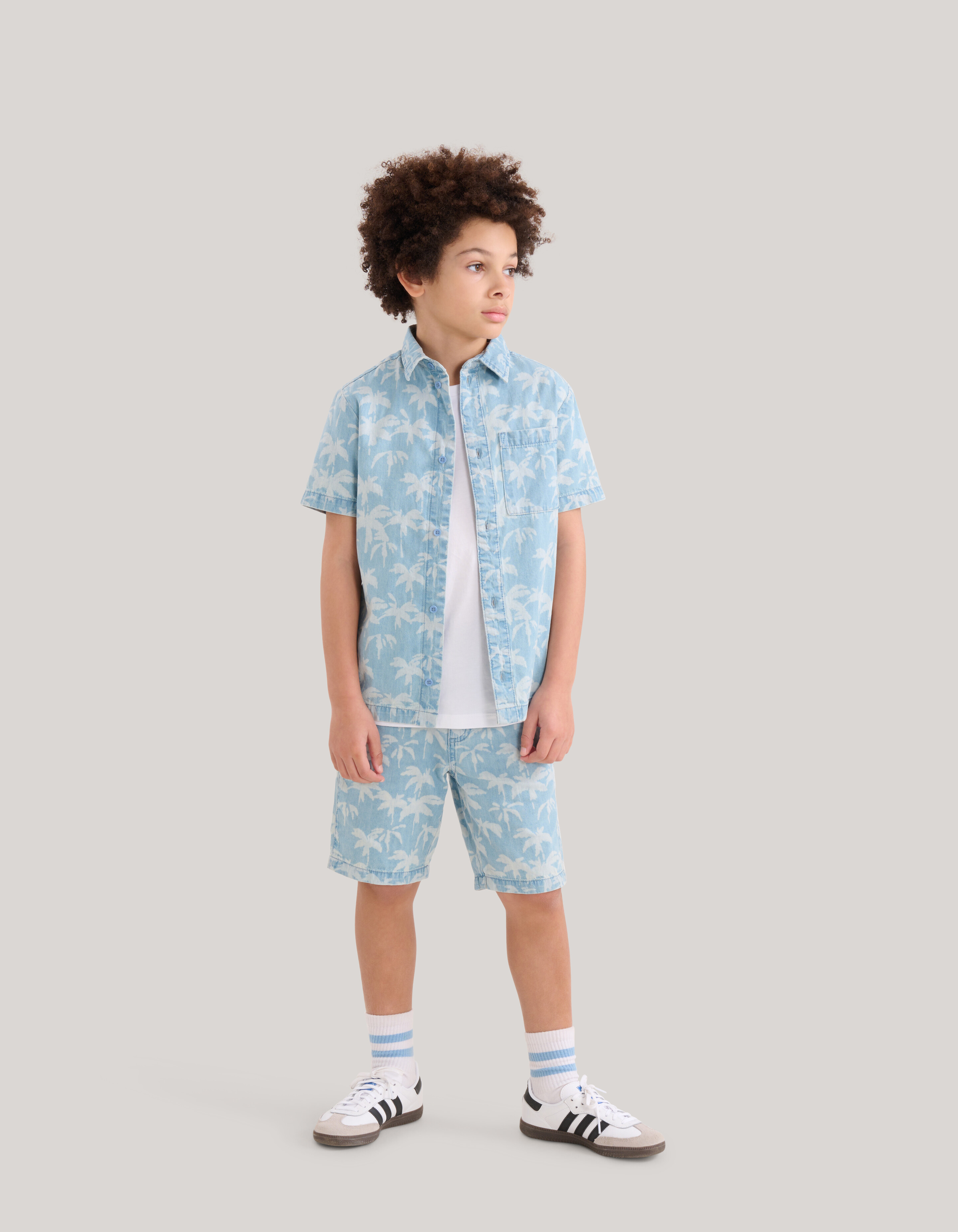 Palm Print Denim Shirt Bleached SHOEBY BOYS