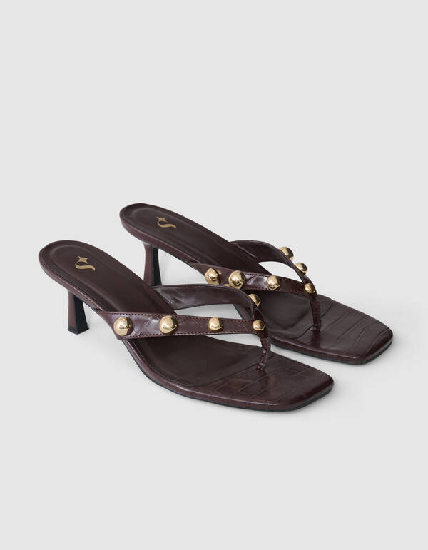 Nieten Slipper Abs&auml;tze Dunkelbraun SHOEBY SHOES