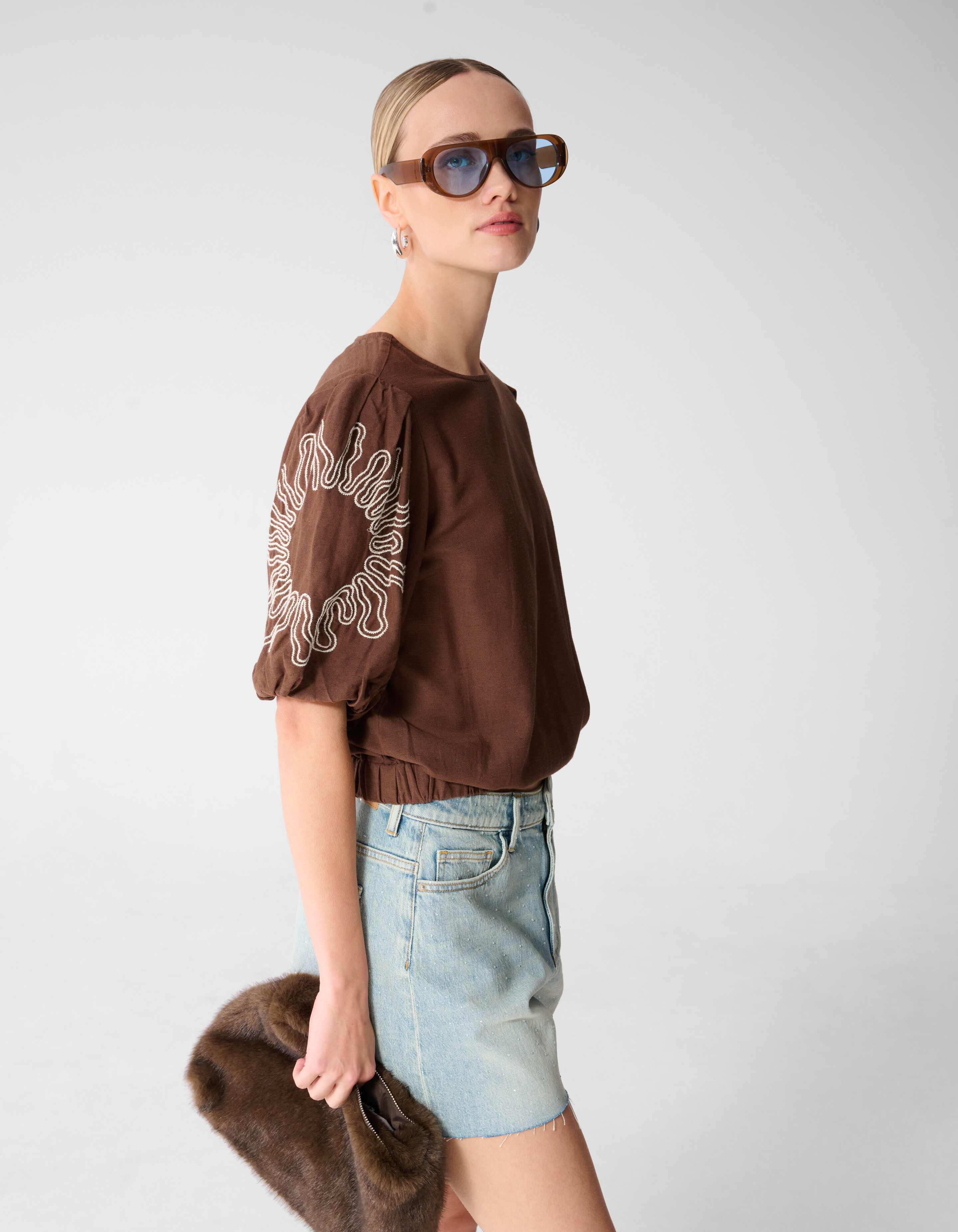 Stickerei Crop-Top Braun SHOEBY WOMEN