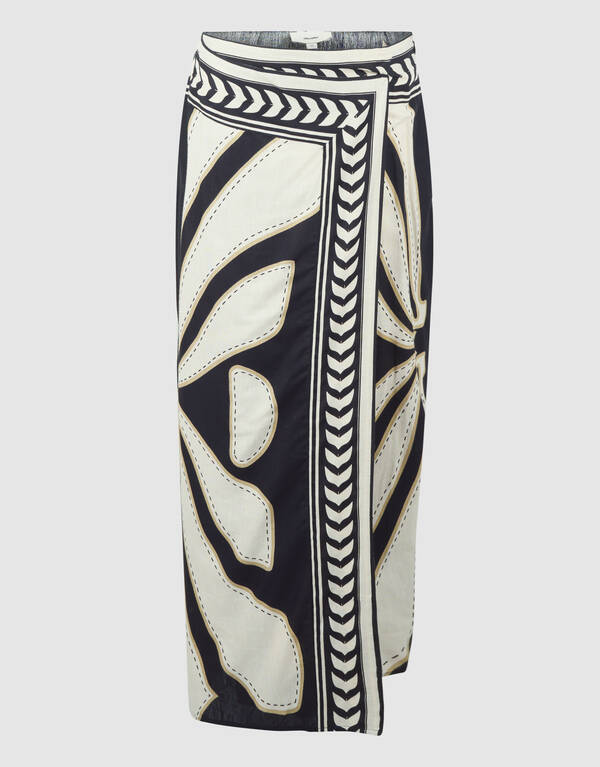 Bedruckter Wickel-Maxi-Rock Schwarz SHOEBY WOMEN