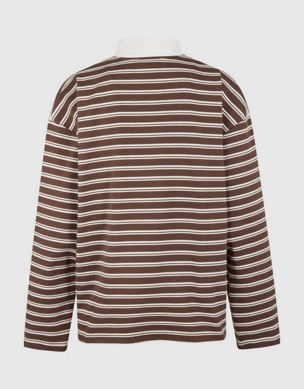 Oversized Stripe Polo T-Shirt Braun SHOEBY WOMEN