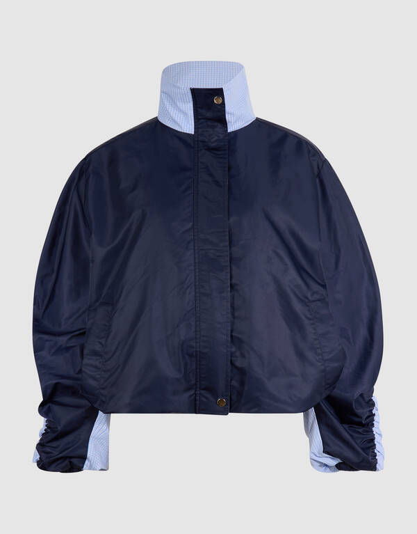 Karierte Satin-Bomberjacke Blau SHOEBY WOMEN