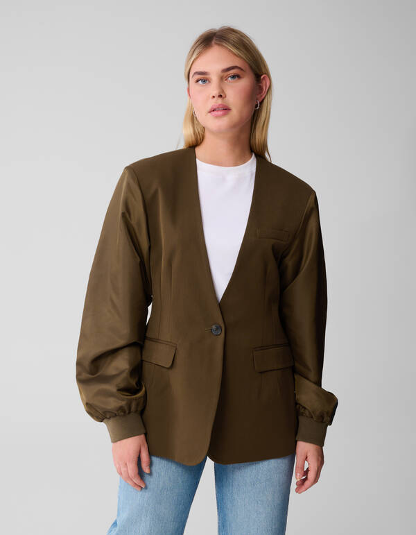 Mix Sleeve Blazer Khaki SHOEBY WOMEN