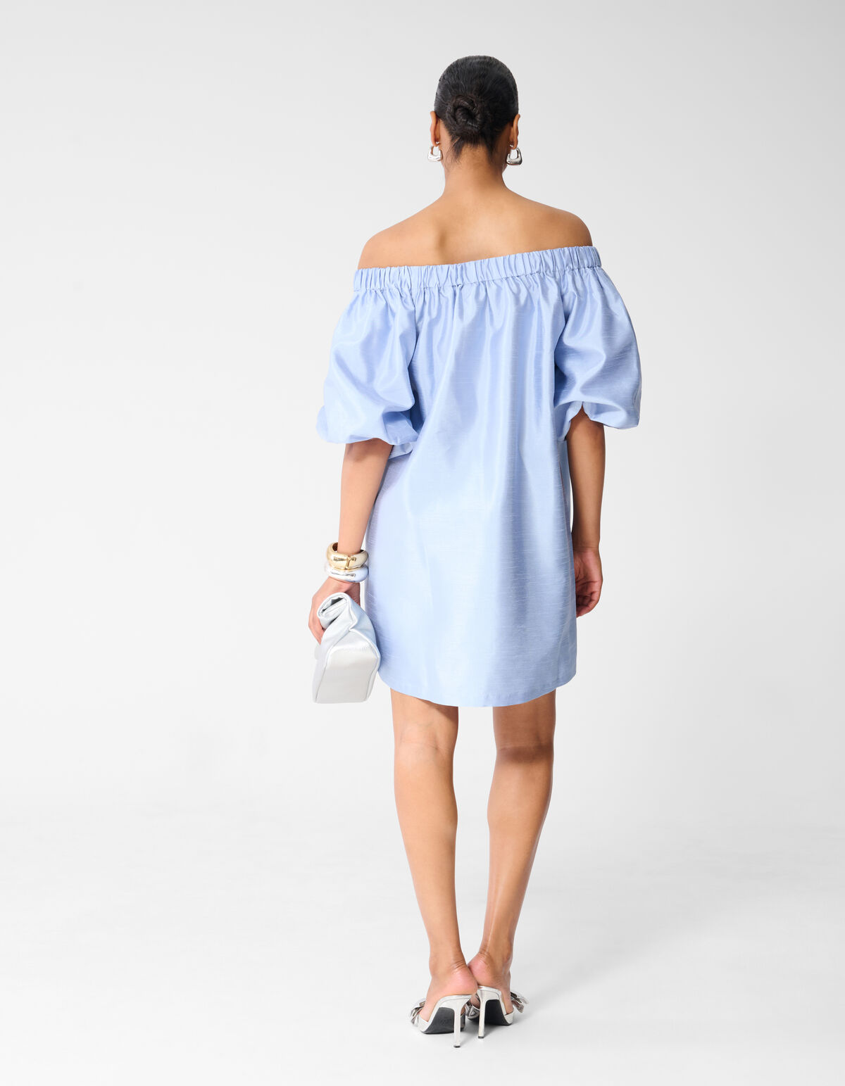 Gl&auml;nzendes Off-Shoulder Mini Kleid Hellblau SHOEBY WOMEN