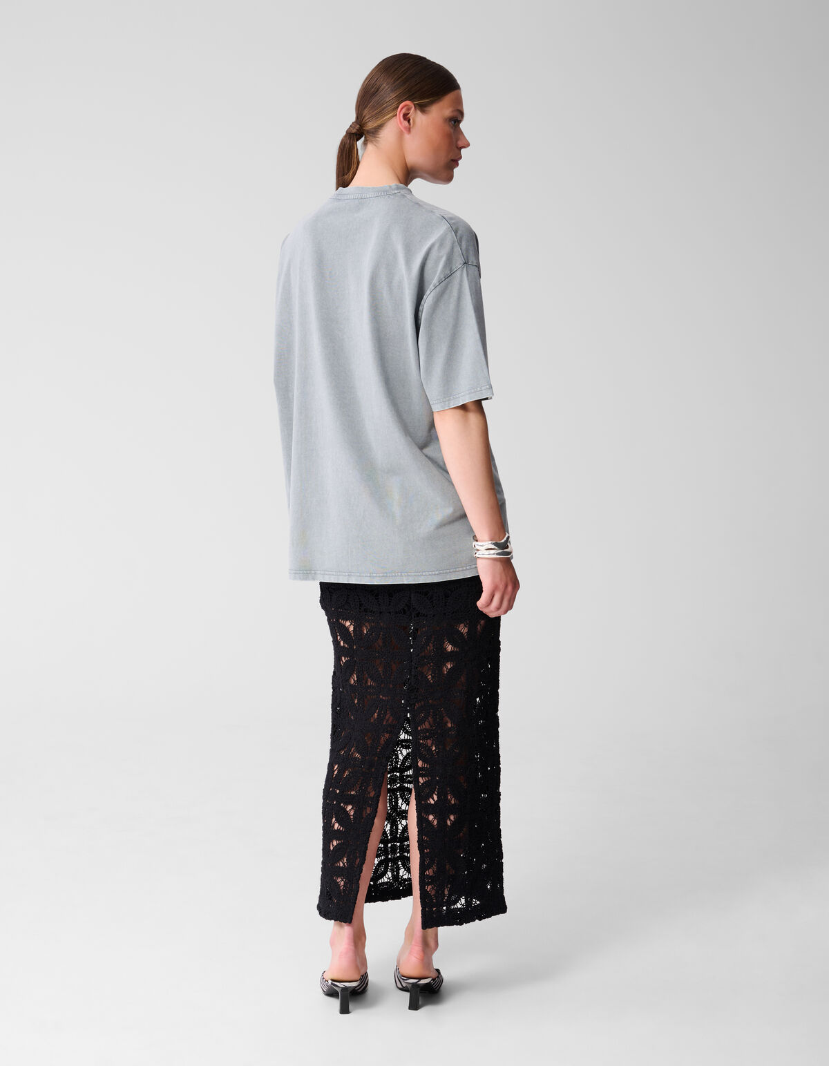 &Uuml;bergro&szlig;es gewaschenes T-shirt Hellgrau SHOEBY WOMEN