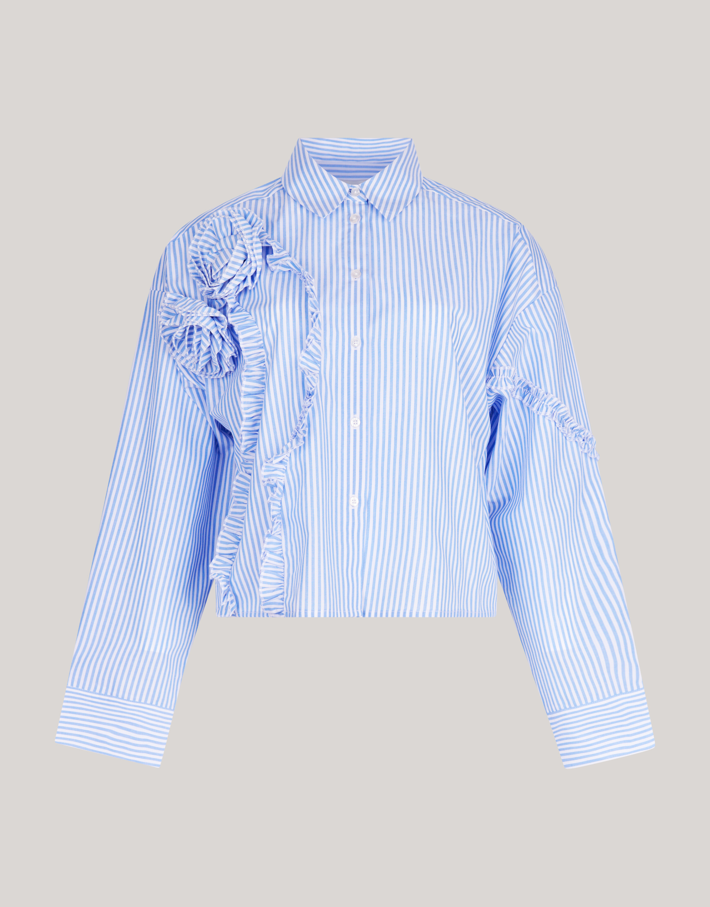Gestreifte Rüschenbluse Hellblau SHOEBY WOMEN