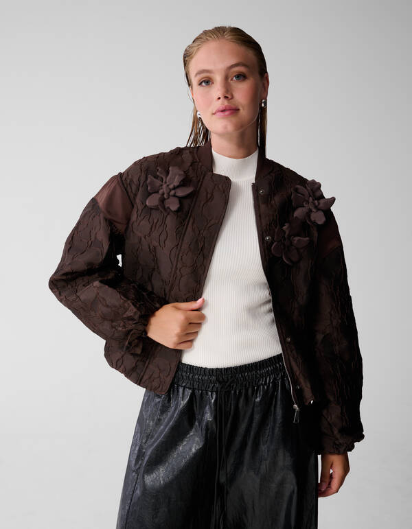Blumen-Jacquard-Bomber Dunkelbraun SHOEBY WOMEN
