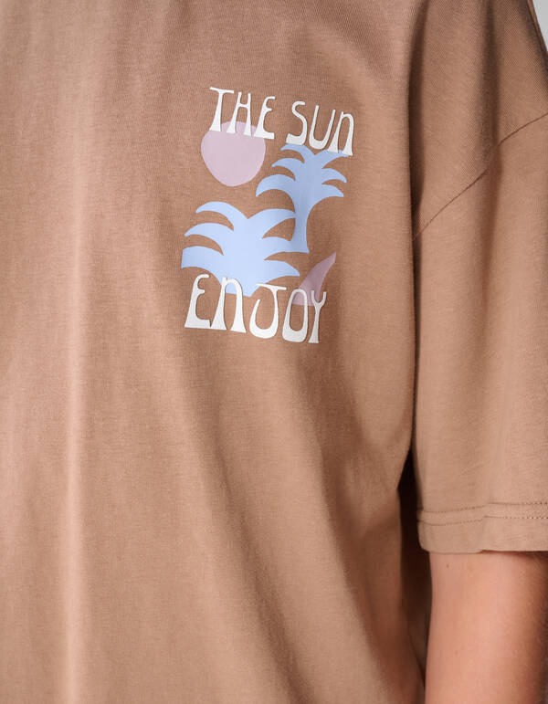 Oversized Sonnenkunst-T-Shirt Hellbraun SHOEBY BOYS