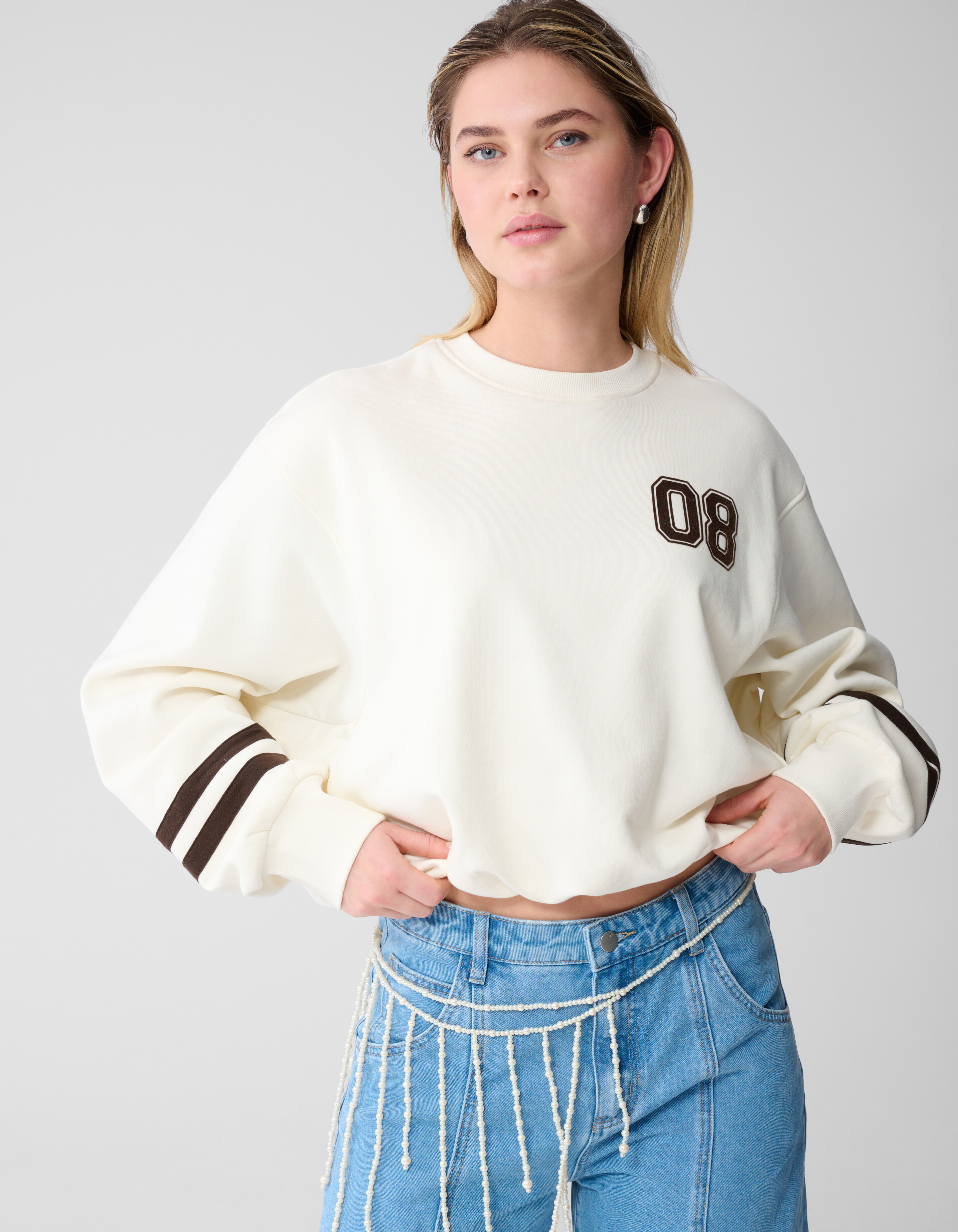 Varsity-Cord-Pullover Gebrochenes Wei&szlig; SHOEBY WOMEN