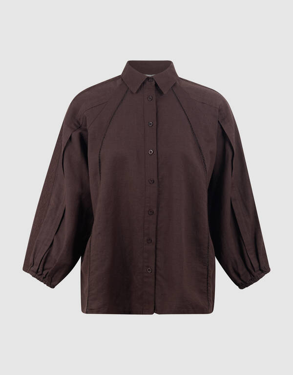 Plissierte Stickbluse Dunkelbraun von Mieke SHOEBY WOMEN