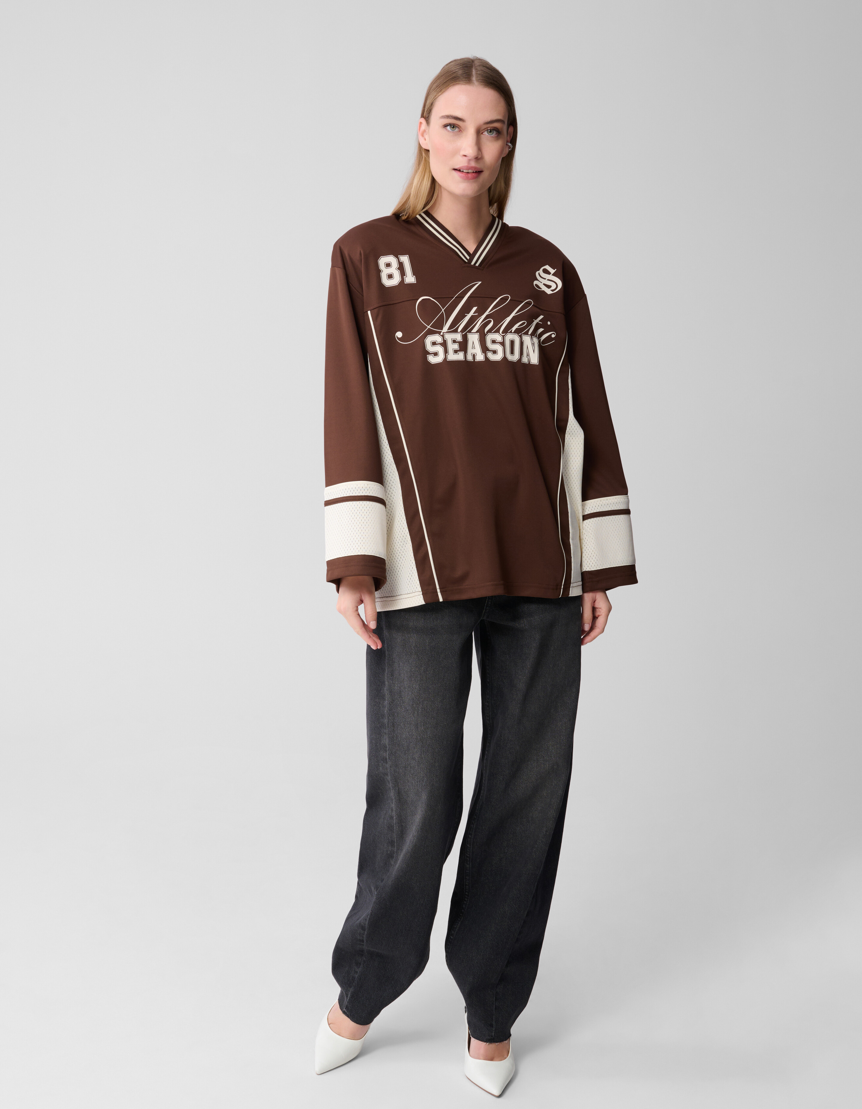 Oversized Baseball Langarmshirt Bruin SHOEBY WOMEN