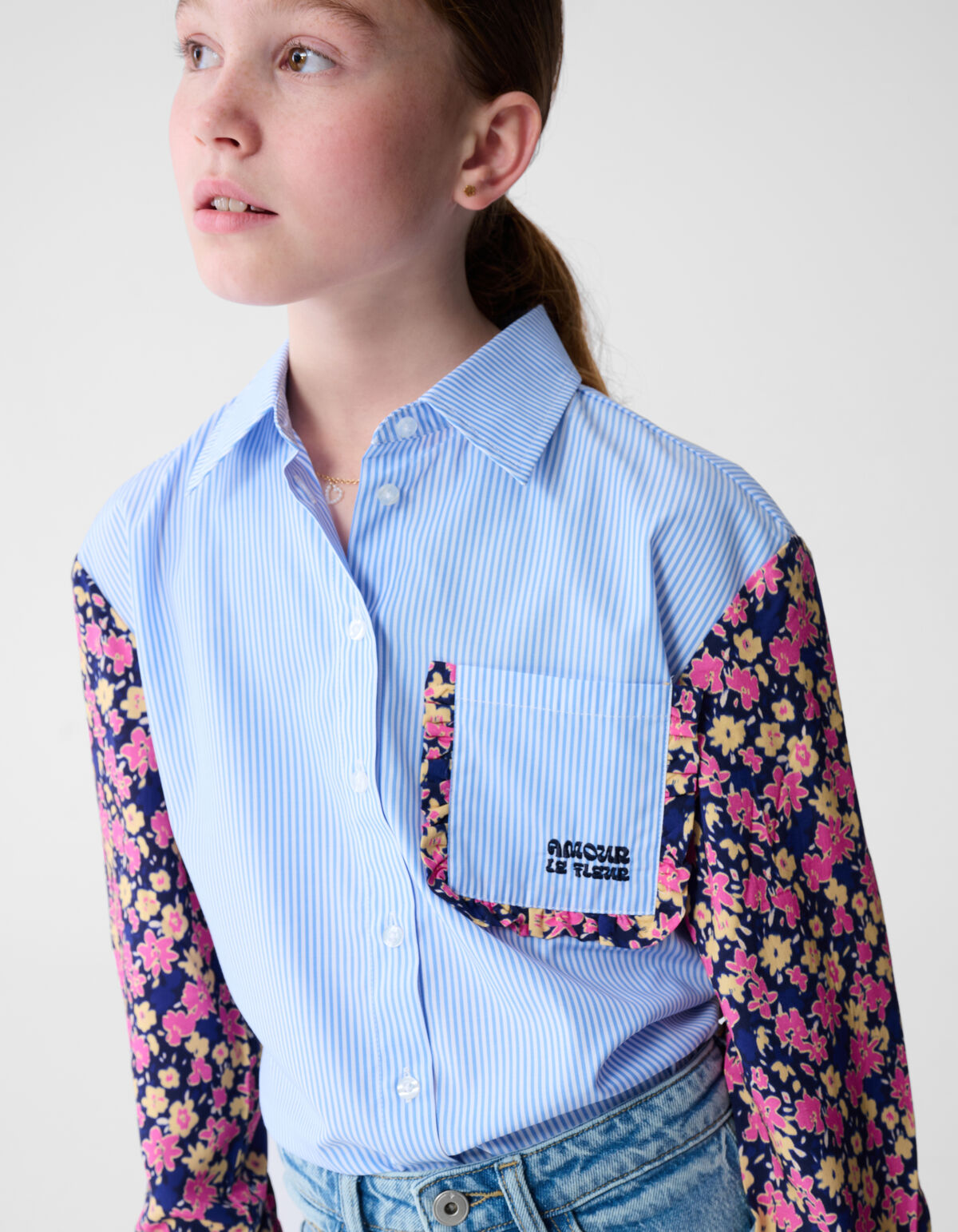 Blumen-Nadelstreifenbluse Hellblau SHOEBY GIRLS