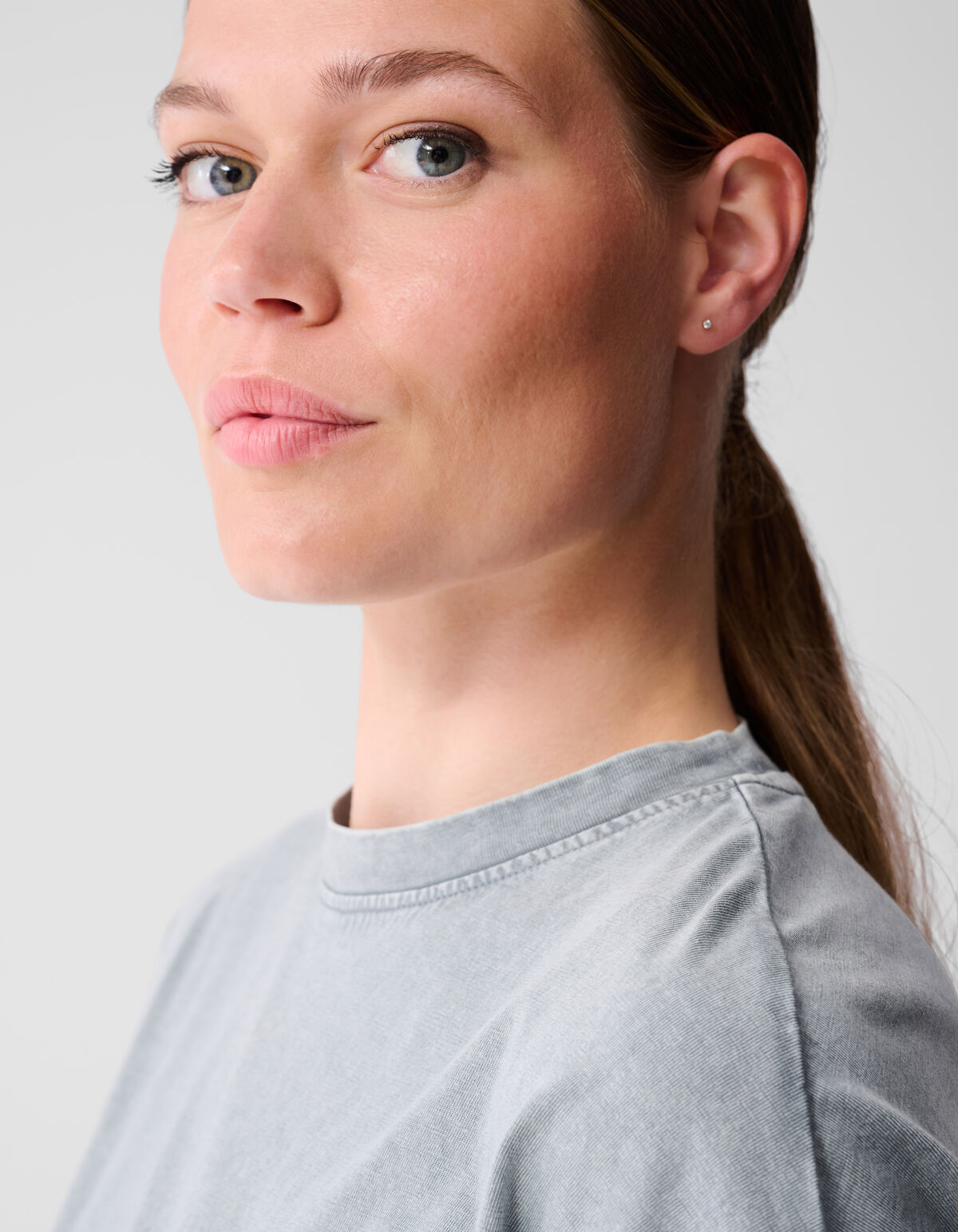 &Uuml;bergro&szlig;es gewaschenes T-shirt Hellgrau SHOEBY WOMEN