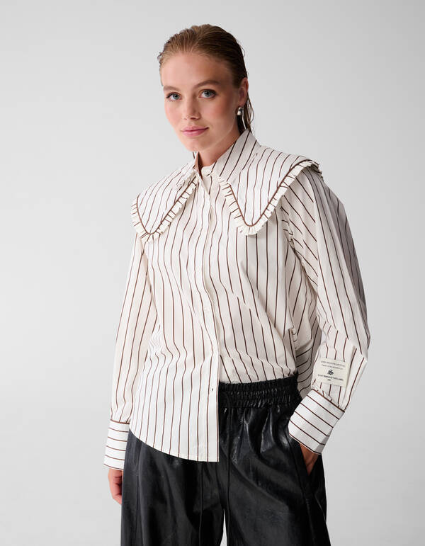 Bluse mit gro&szlig;em Kragen und Streifen in Braun SHOEBY WOMEN