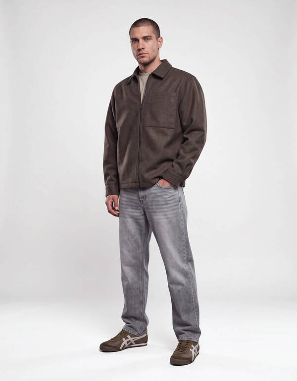 Melange Zip Overshirt Donkerbruin SHOEBY MEN
