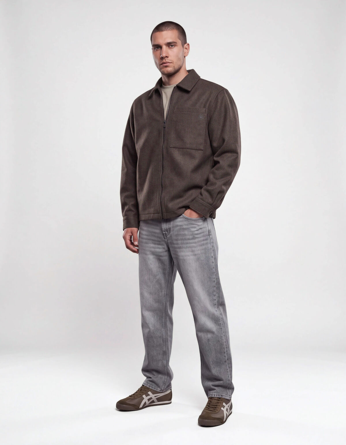 Melange Zip Overshirt Donkerbruin SHOEBY MEN