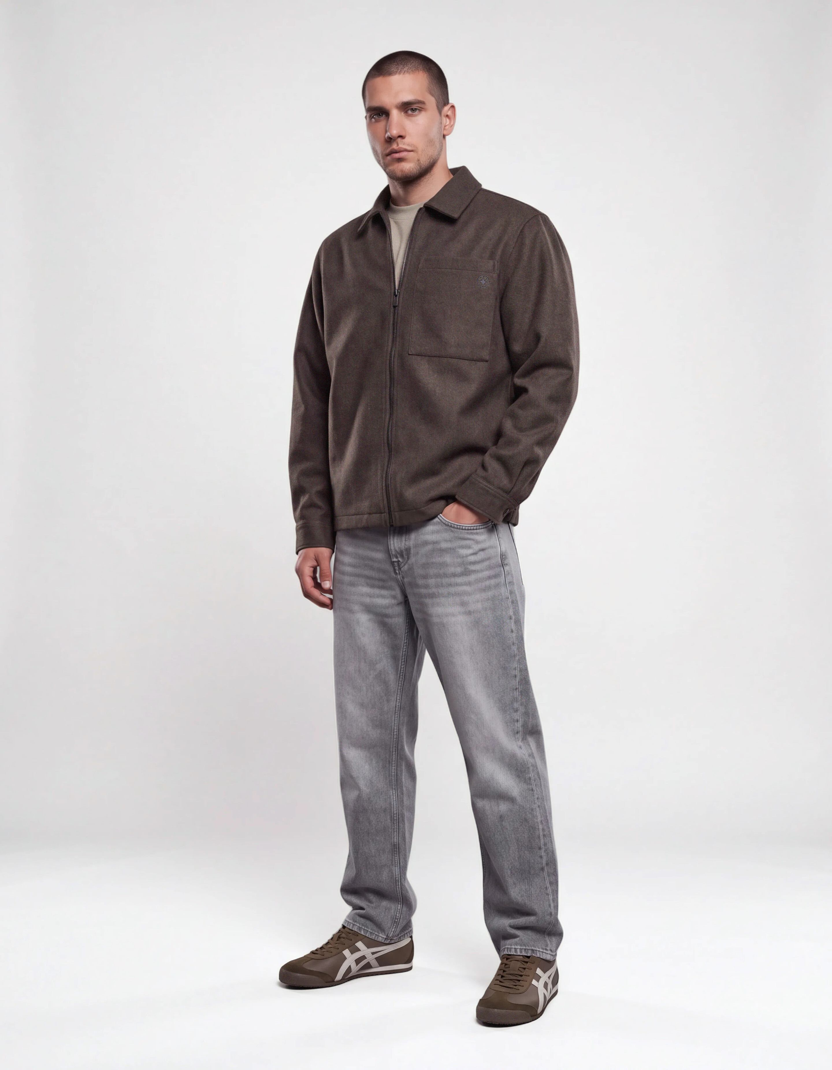 Melange Zip Overshirt Donkerbruin SHOEBY MEN