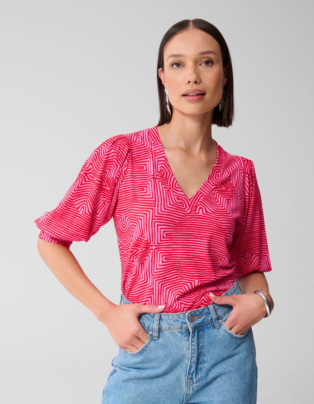 Bedrucktes Ripp-Jersey-Top Rosa/Rot SHOEBY WOMEN