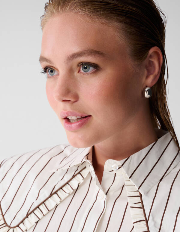 Bluse mit gro&szlig;em Kragen und Streifen in Braun SHOEBY WOMEN