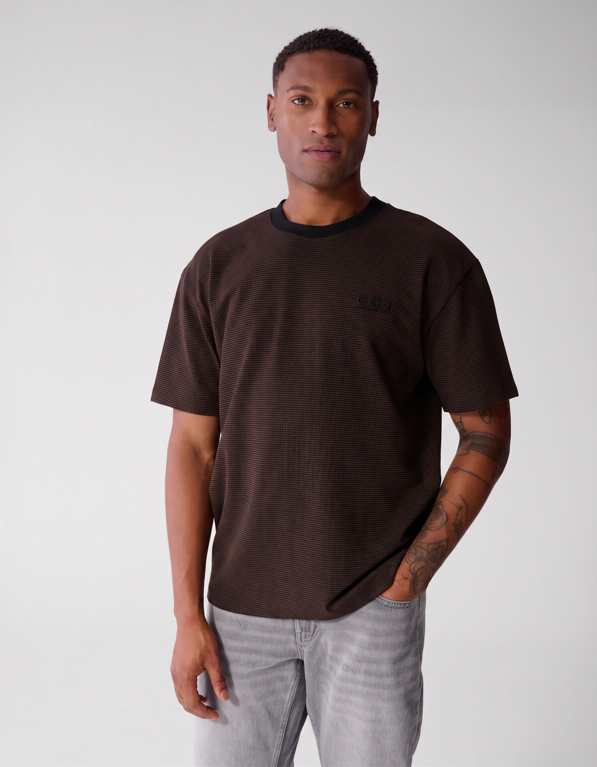 Wabenmuster-T-Shirt Dunkelbraun SHOEBY MEN