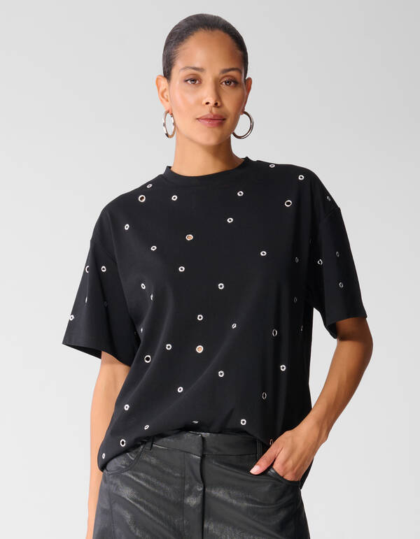 Schwarzes Lochstickerei-T-Shirt SHOEBY WOMEN