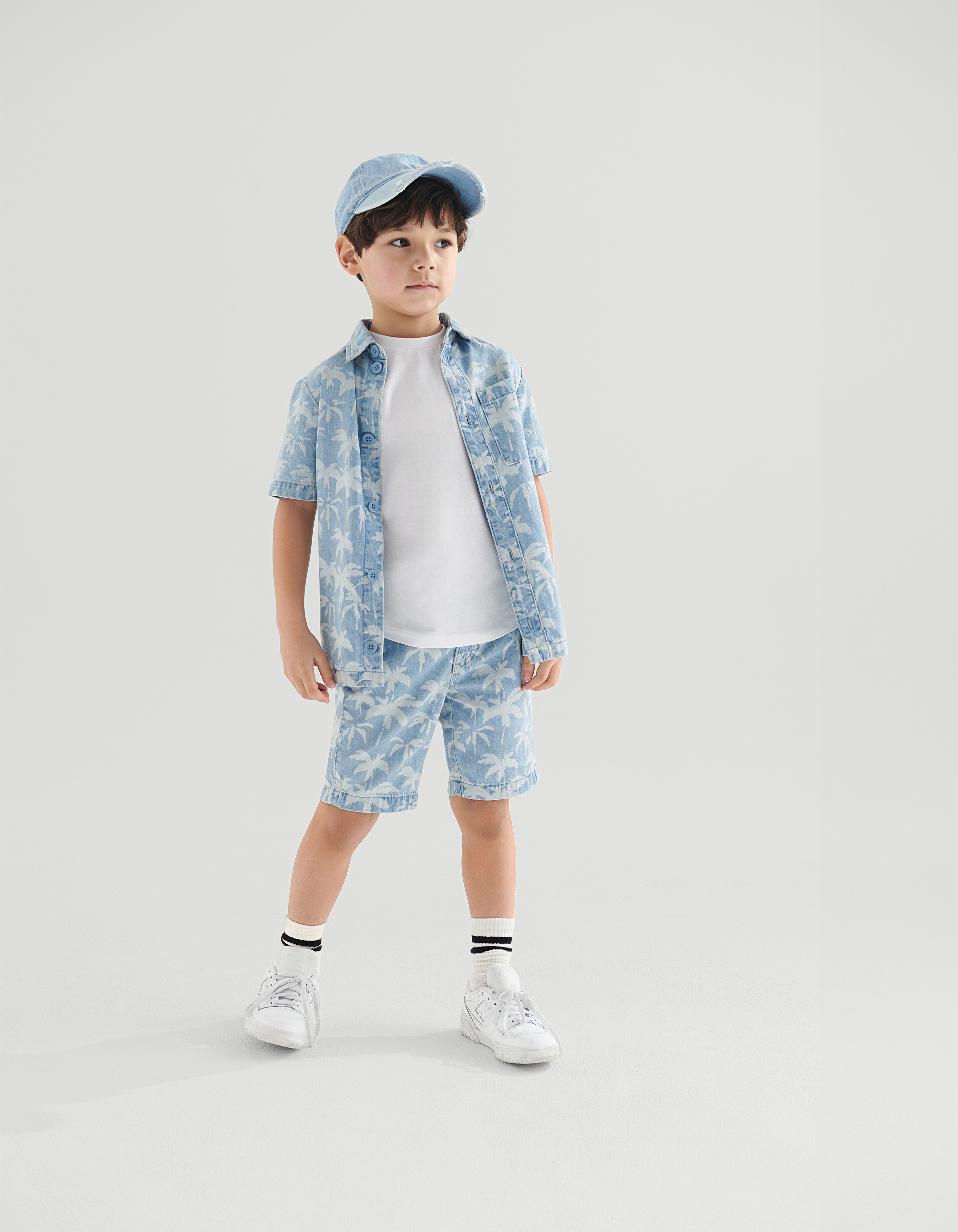 Palm Print Denim Short Bleached SHOEBY BOYS