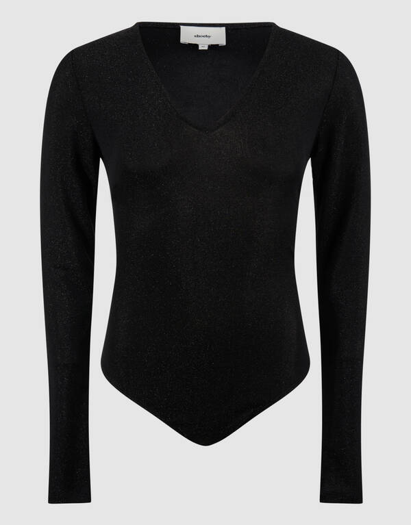 Glitzer-Body mit V-Ausschnitt, schwarz SHOEBY WOMEN