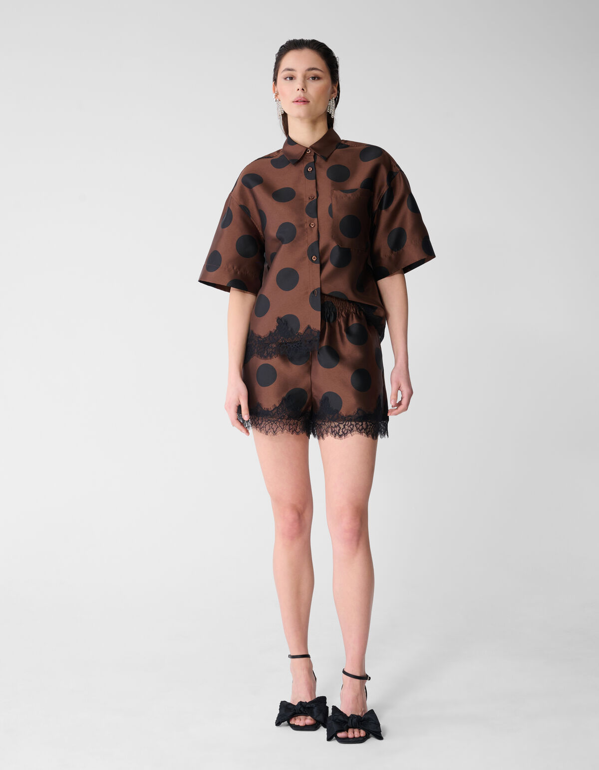 Oversized-Bluse aus Spitze mit Polka-Dots, braun SHOEBY WOMEN