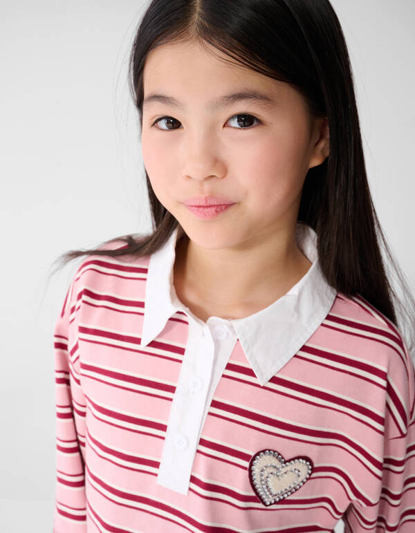 Gestreiftes Langarm-Polohemd Rot/Rosa SHOEBY GIRLS