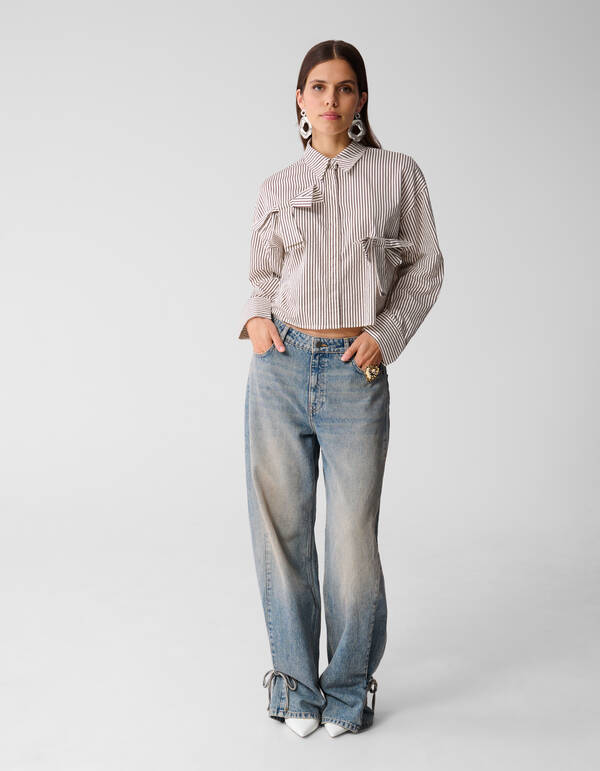 Nadelstreifen-Schleifenbluse Wei&szlig;/Rot SHOEBY WOMEN