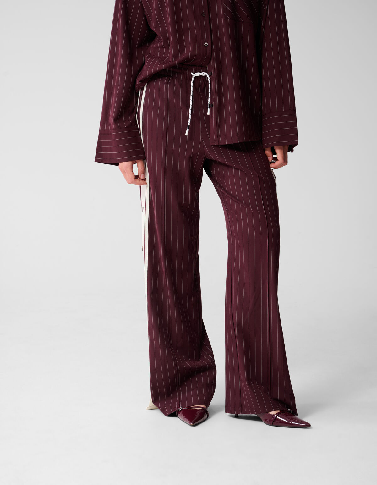 Nadelstreifen-Hose mit weitem Bein Dunkelrot SHOEBY WOMEN