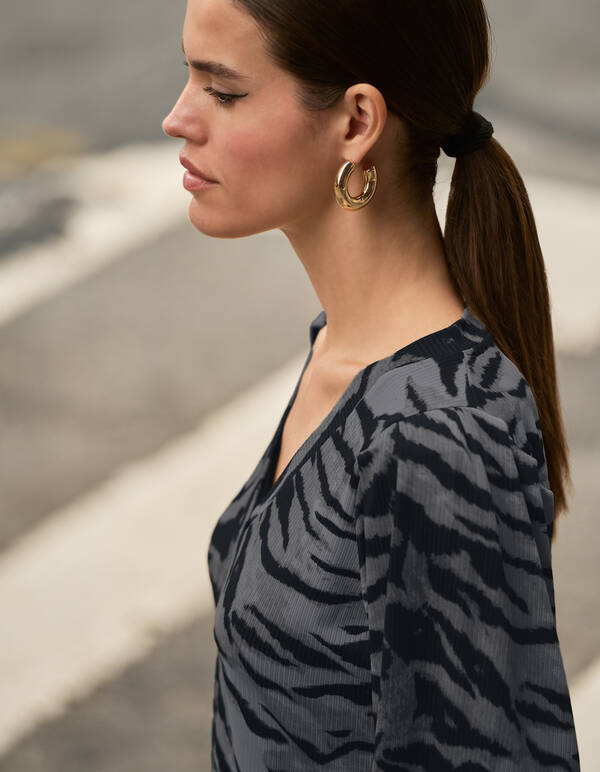 Tigerprint Rib Jersey Top Dunkelgrau SHOEBY WOMEN