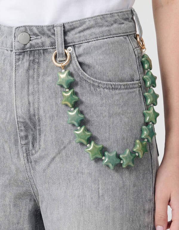 Perlenbesetzte Ster Kordel Gr&uuml;n SHOEBY ACCESSOIRES