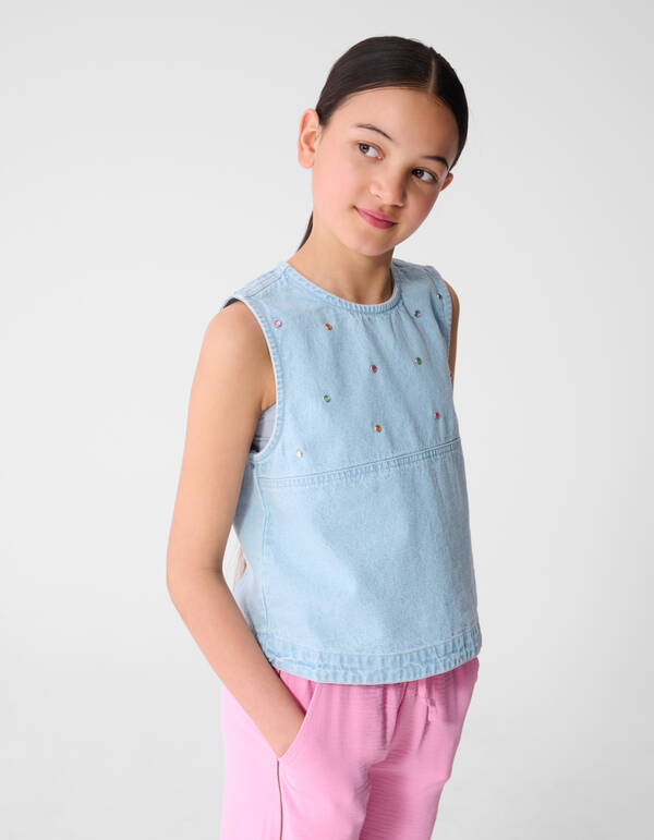 Strass Denim Top Hellblau SHOEBY GIRLS