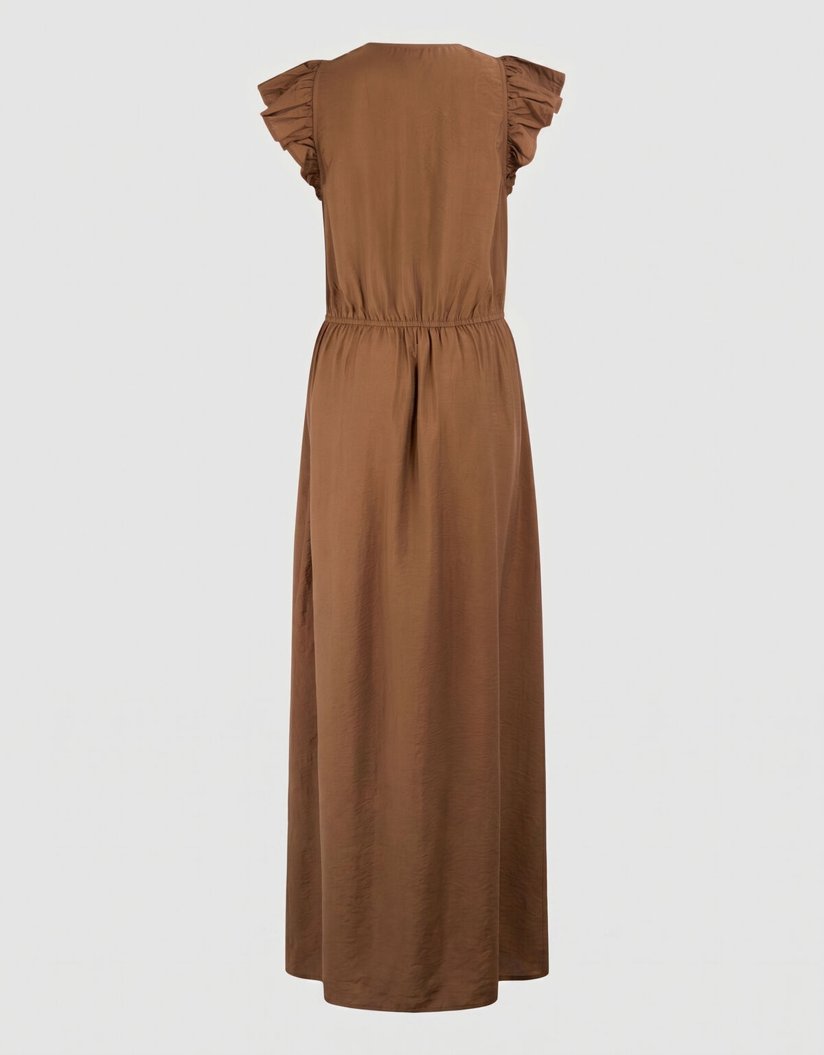 R&uuml;schen V-Ausschnitt Maxi Kleid Dunkelbraun SHOEBY WOMEN