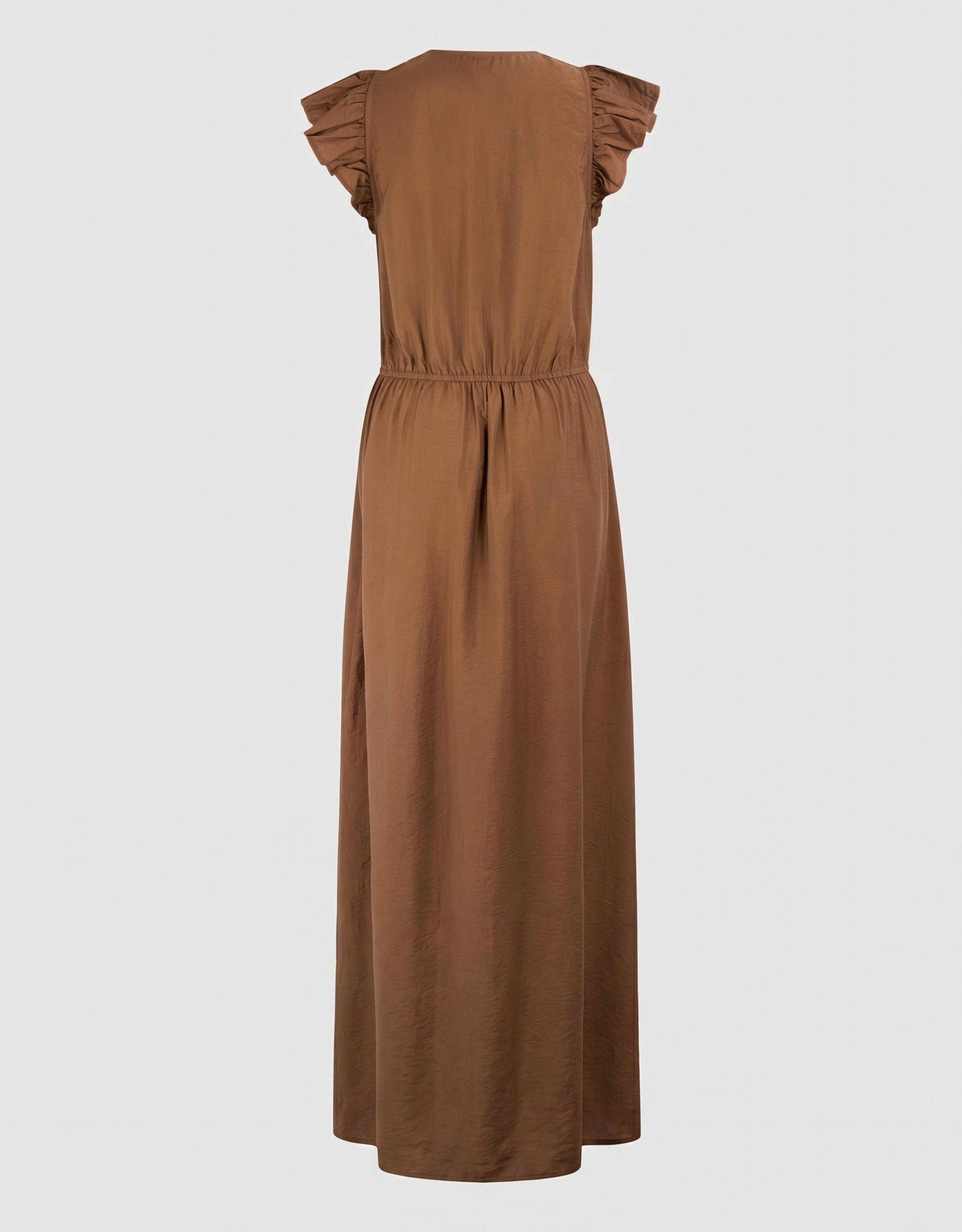 R&uuml;schen V-Ausschnitt Maxi Kleid Dunkelbraun SHOEBY WOMEN