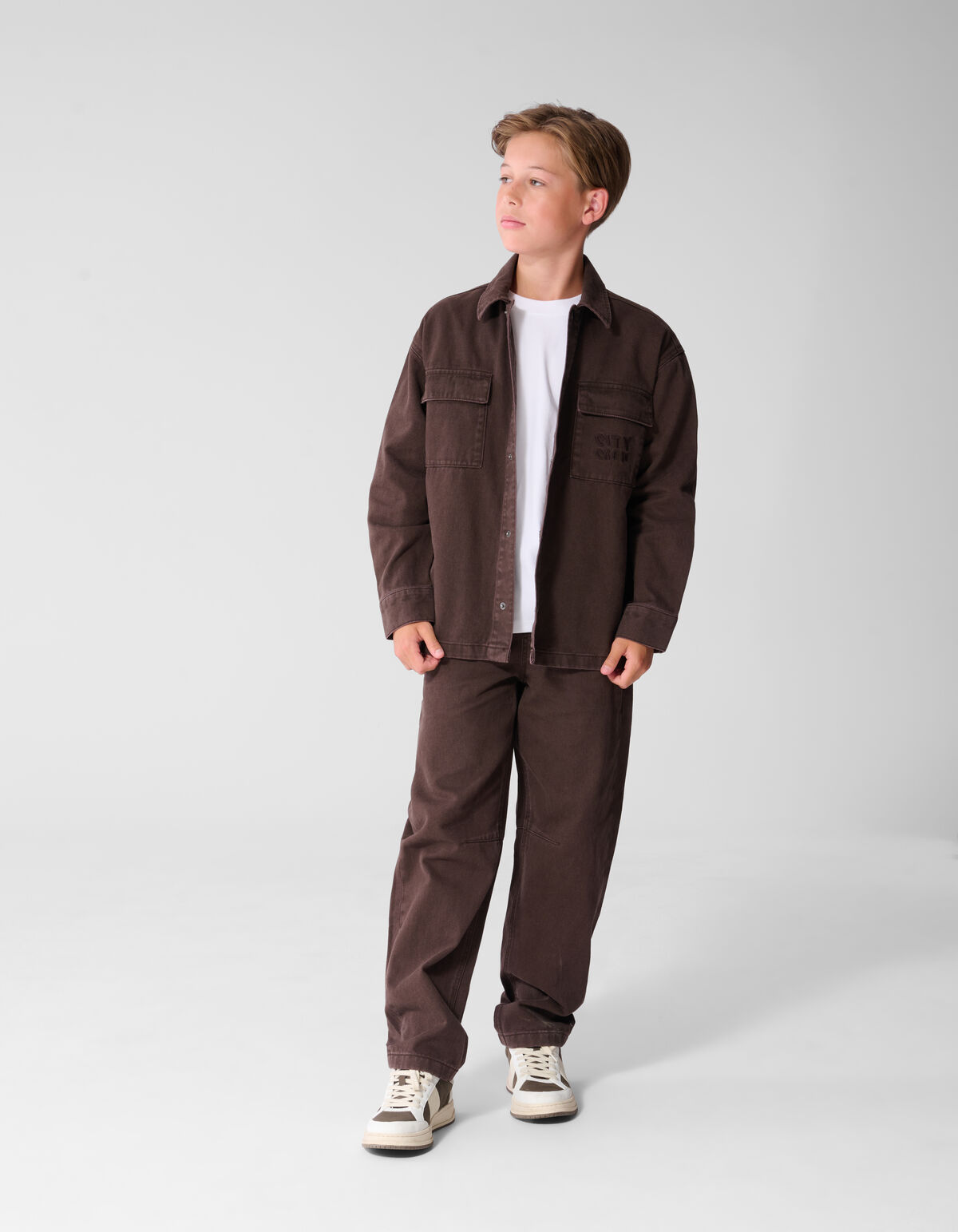 Oversized-Denim-Overshirt Dunkelbraun SHOEBY BOYS
