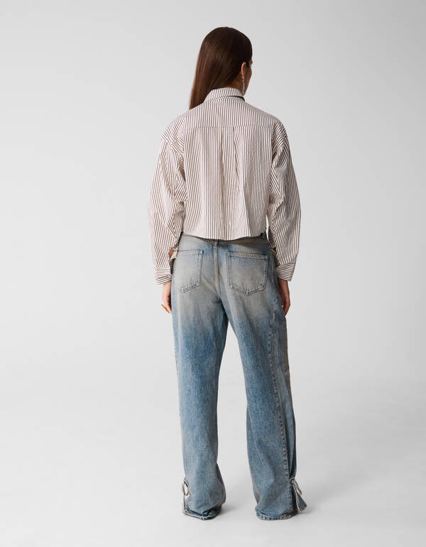 Nadelstreifen-Schleifenbluse Wei&szlig;/Rot SHOEBY WOMEN