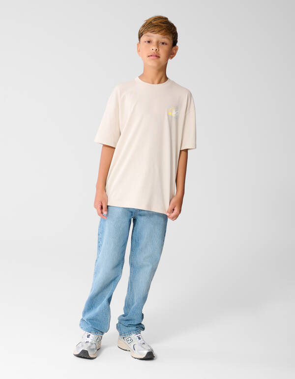 Oversized Waves Artwork T-Shirt Beige SHOEBY BOYS